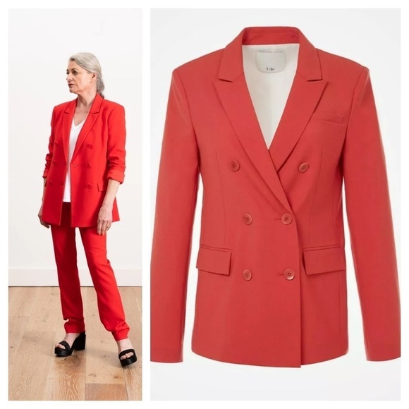 Tibi / tropical wool Steward Double Breasted Red Blazer raspberry 0 XS - Picture 1 of 8